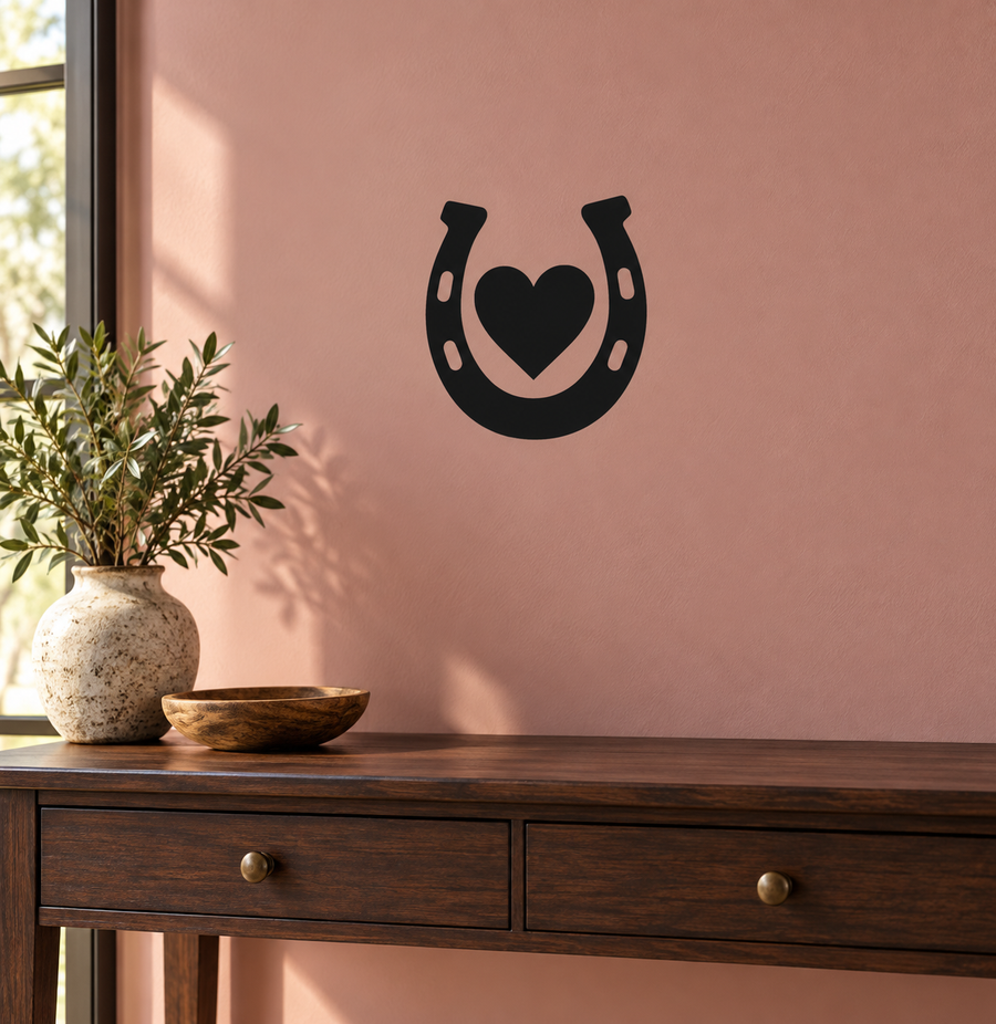 Heart of the Ranch horseshoe heart vinyl decal, black horseshoe with centered heart