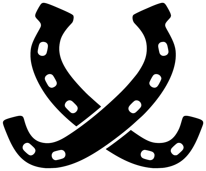 Crossed horseshoe vinyl decal, black with white dot accents