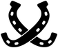 Crossed horseshoe vinyl decal, black with white dot accents