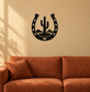 Black horseshoe vinyl decal with desert cactus and landscape silhouette