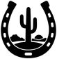 Black horseshoe vinyl decal featuring a cactus, dunes, and horseshoe outline