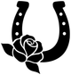 Black horseshoe vinyl decal with detailed rose and stud-like dots