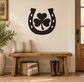 Black horseshoe vinyl decal with four-leaf clover center