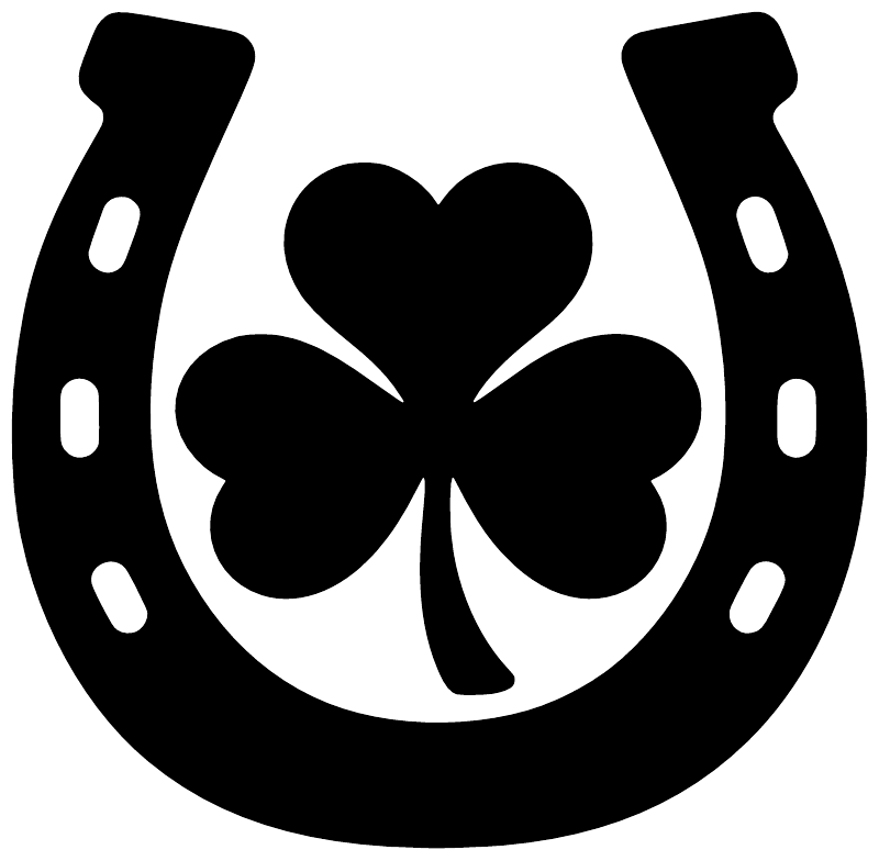 Black horseshoe and clover vinyl decal with bold cutout shapes