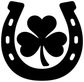 Black horseshoe and clover vinyl decal with bold cutout shapes