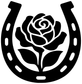 Black horseshoe with white rose vinyl decal close-up