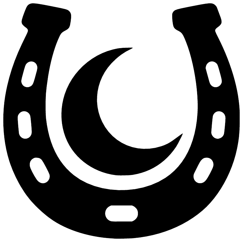 Black horseshoe vinyl decal with crescent moon and vertical oval cutouts, close-up