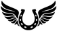 Black horseshoe with wings vinyl decal, close-up on white background