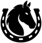 Black horse head inside horseshoe vinyl decal, bold silhouette