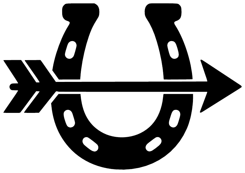 Black horseshoe and arrow vinyl decal close-up, bold cutout design