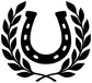 Black horseshoe vinyl decal with symmetrical laurel branches, centered on white