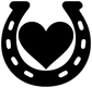 Close-up of black horseshoe vinyl decal with heart center and white cutouts
