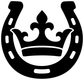 Close-up of black horseshoe and crown vinyl decal, white highlights on horseshoe shape