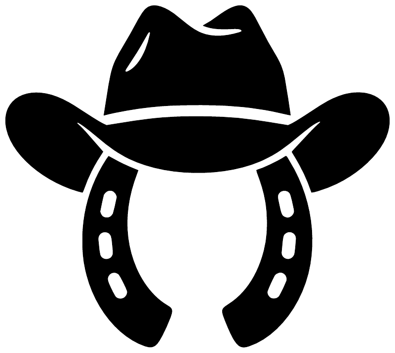 Cowboy hat and horseshoe vinyl decal graphic, black with white center