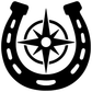 Black horseshoe vinyl decal with open compass rose and four-pointed star center
