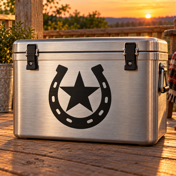 Horseshoe and star vinyl decal: black horseshoe with centered star