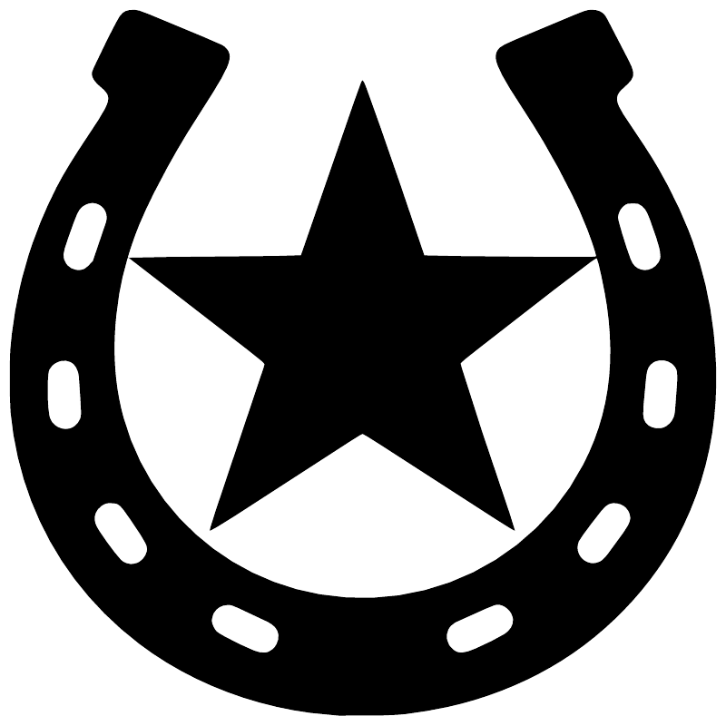 Black horseshoe vinyl decal with centered star, rounded horseshoe shape