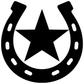 Black horseshoe vinyl decal with centered star, rounded horseshoe shape