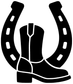 Close-up horseshoe and boot vinyl decal in black with centered boot and horseshoe.