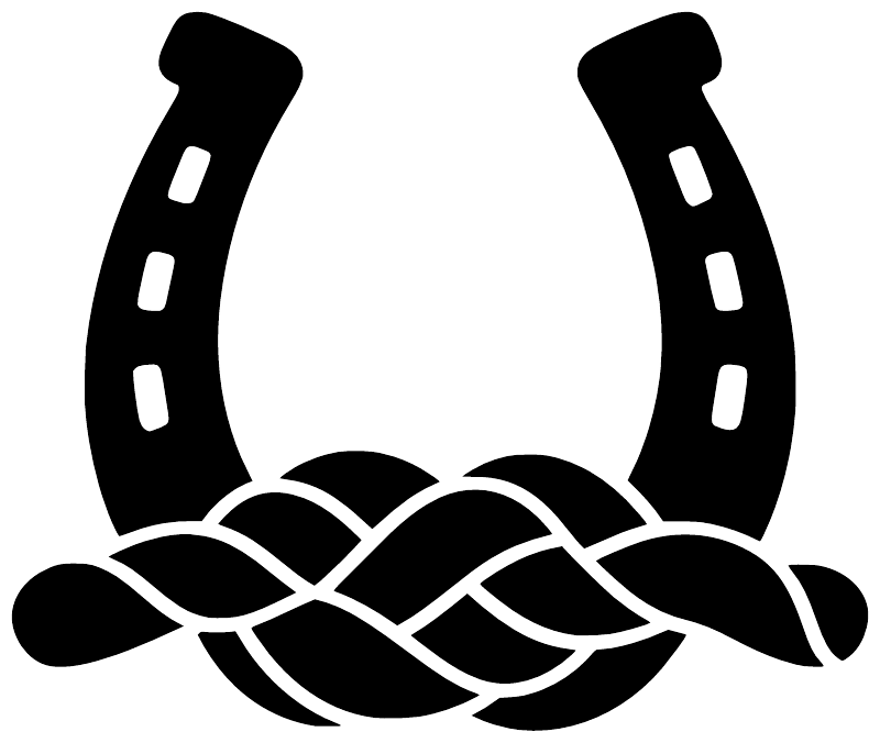 Black horseshoe and rope knot vinyl decal design with braided rope center