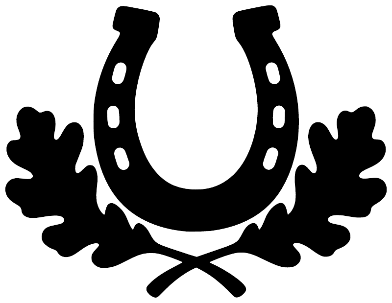 Black horseshoe and oak leaf vinyl decal, arched horseshoe with leaf border