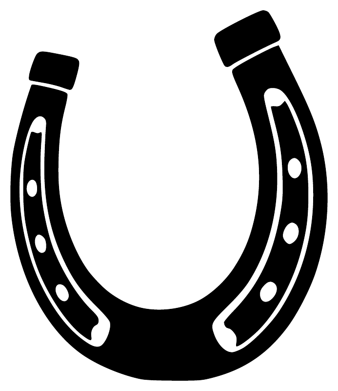 Black horseshoe vinyl decal with white grooved lines and six nail holes