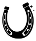Black grooved horseshoe wall decor with six nail holes and compass diamond accent