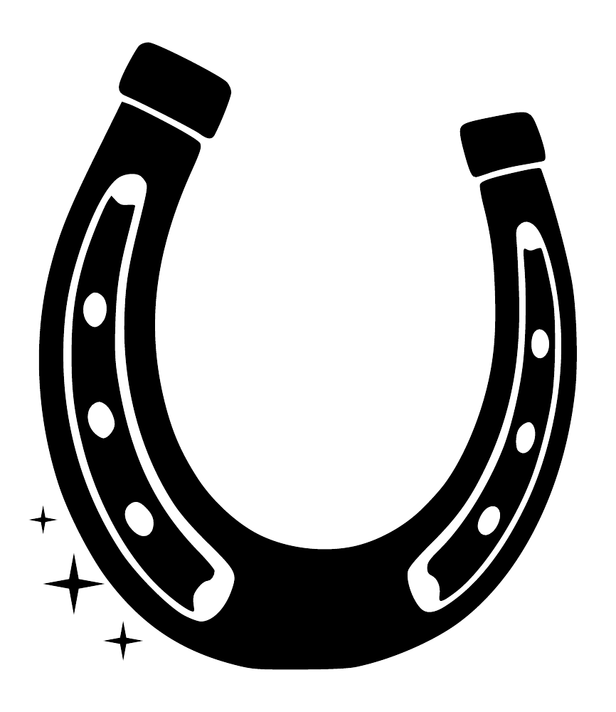 Black horseshoe wall decor icon with grooved edges and six nail holes