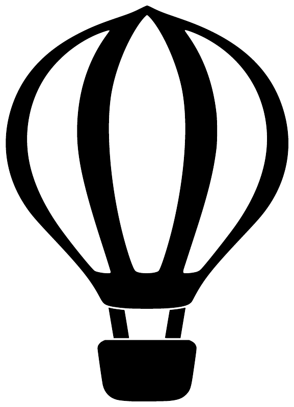 Hot air balloon vinyl decal graphic, black outline with white striped balloon