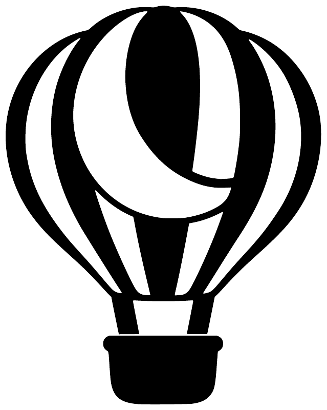 Hot air balloon crescent canopy vinyl decal, black and white balloon with basket