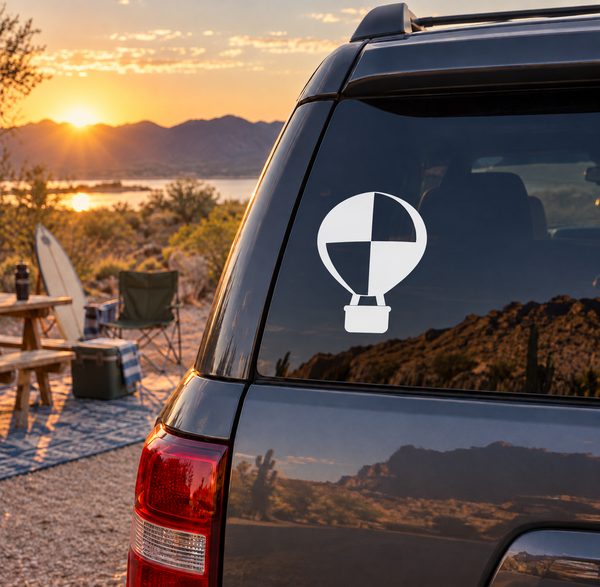 Hot air balloon vinyl decal on car window glass