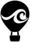 Hot air balloon vinyl decal in black and white with swirling ocean wave graphic