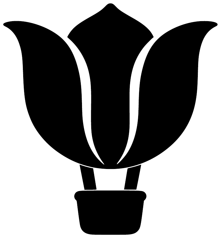 Black tulip-shaped hot air balloon lift vinyl decal with white outline