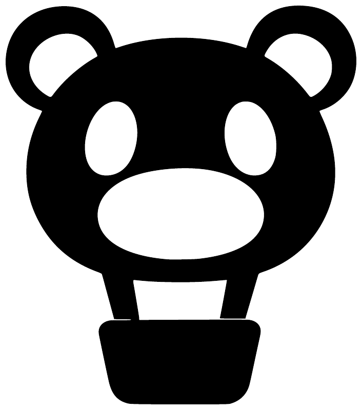 Black bear face vinyl decal close-up with big ears and nose, holding a basket