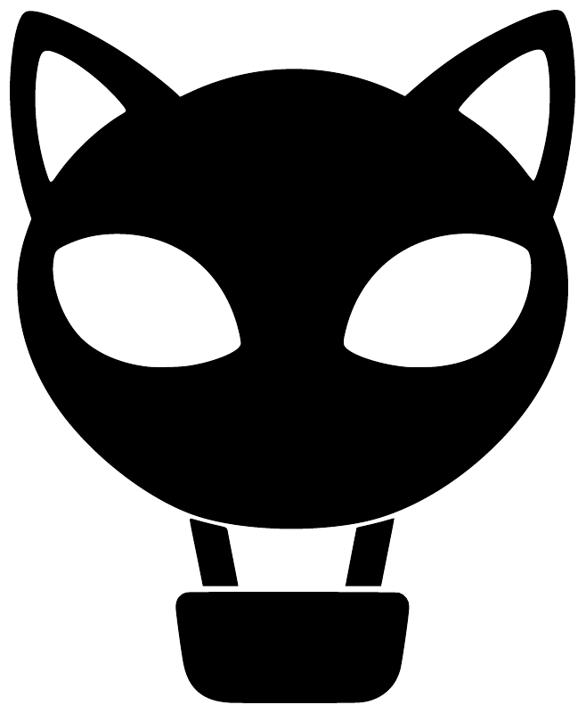 Black cat face vinyl decal with white eyes and nose, black bowl