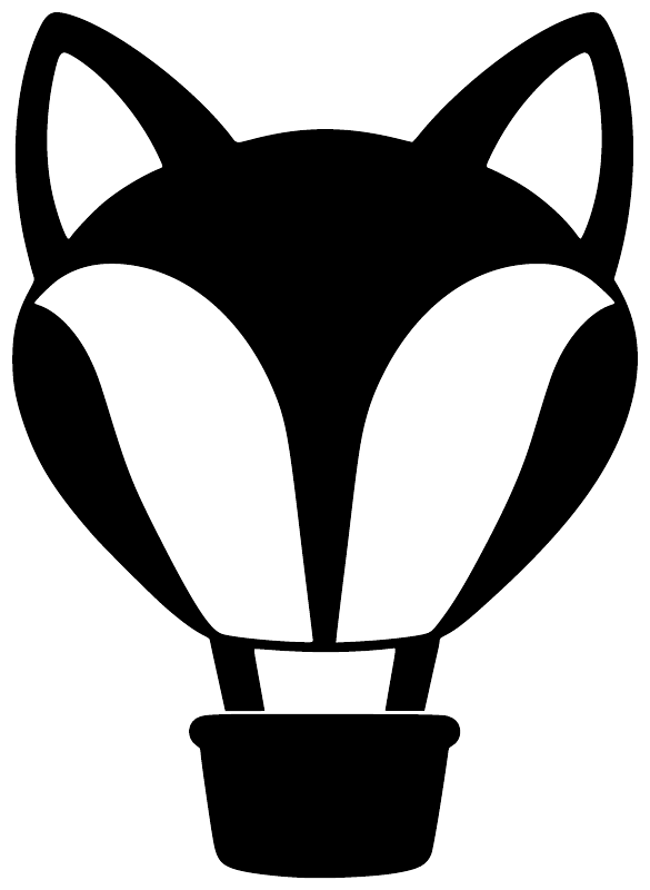 Fox hot air balloon vinyl decal, black balloon with white fox face and ears
