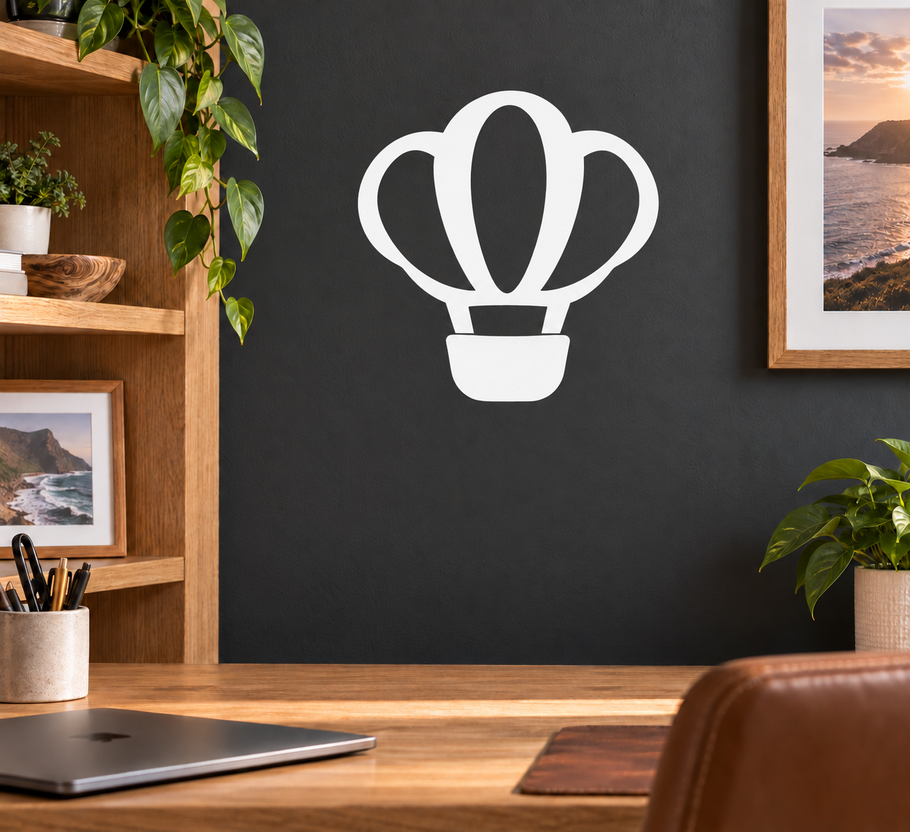 White hot air balloon cloud vinyl decal, balloon outline with canopy base