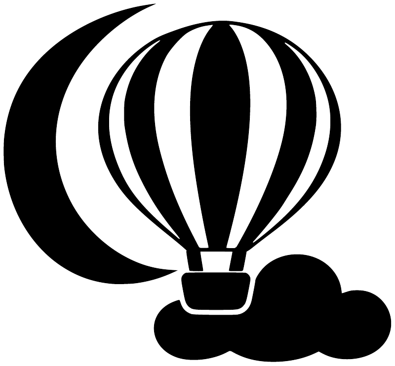 Hot air balloon vinyl decal close-up: black moon, balloon, and cloud outline