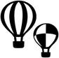 Two hot air balloon vinyl decals in black and white, close-up graphics
