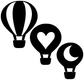 Hot air balloon vinyl decal trio: large balloon, heart, and moon designs in black & white