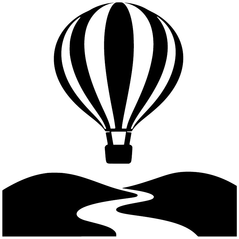 Hot air balloon vinyl decal with black-and-white balloon above rolling hills