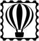Hot air balloon stamp vinyl decal, black scalloped border with white balloon graphic
