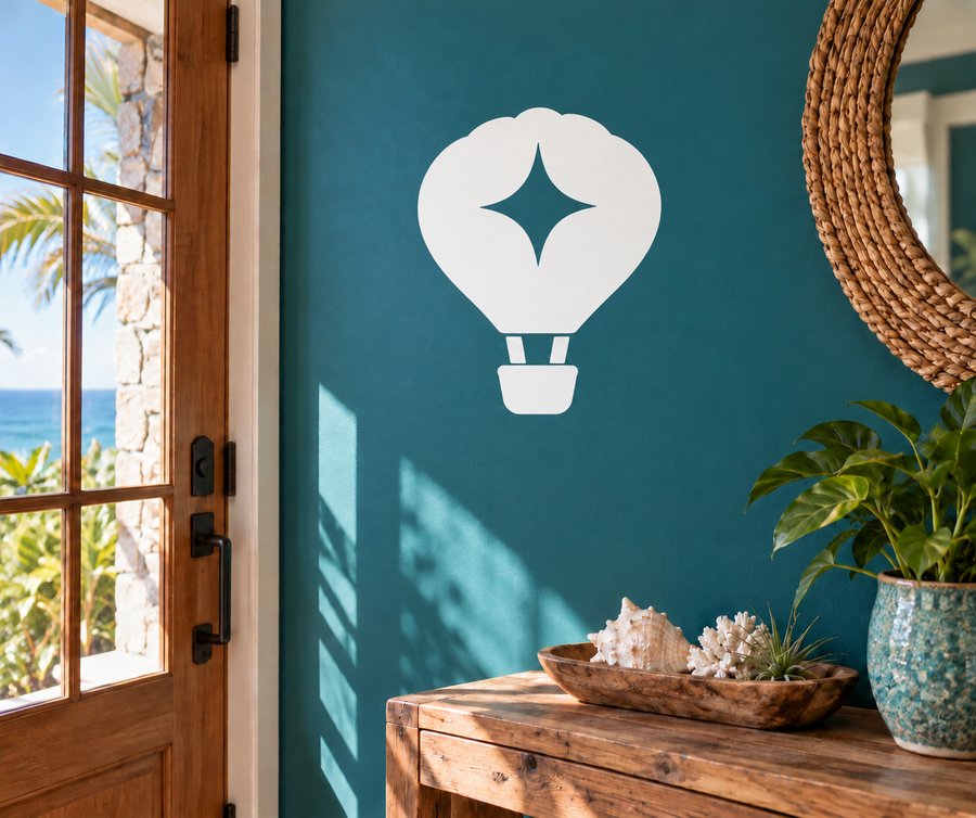 White hot air balloon vinyl decal with a center star design
