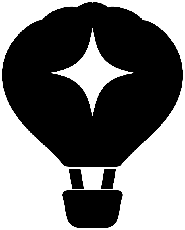 Black-and-white hot air balloon vinyl decal with a white star center