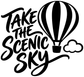 Scenic sky vinyl decal graphic with striped hot air balloon, 'TAKE THE' text, clouds