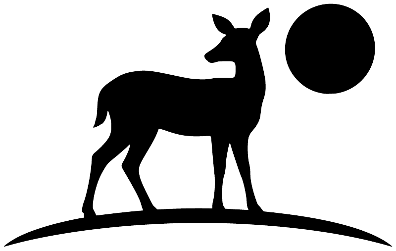 Vinyl decal showing black doe standing on hill with large moon circle