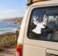 Deer head vinyl decal with antlers on a vehicle window