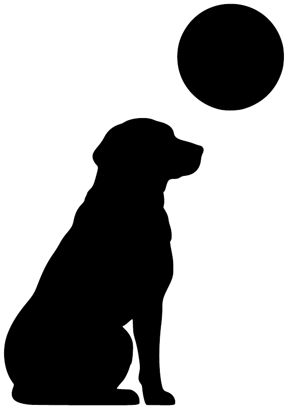 Black dog silhouette vinyl decal with large circular mark on white background