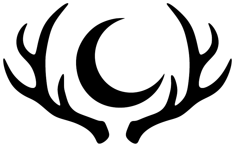 Black antler crescent vinyl decal, standalone on white background
