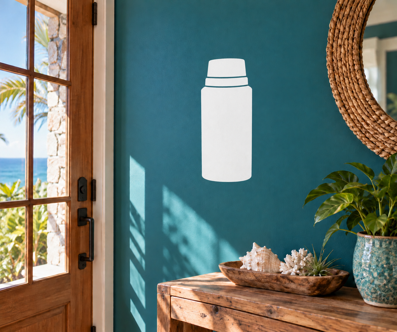 Thermos vinyl decal, white bottle silhouette with lid